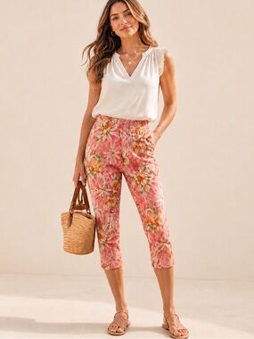 Capri Silk Floral Pants Vintage 10 Petite Allison Taylor